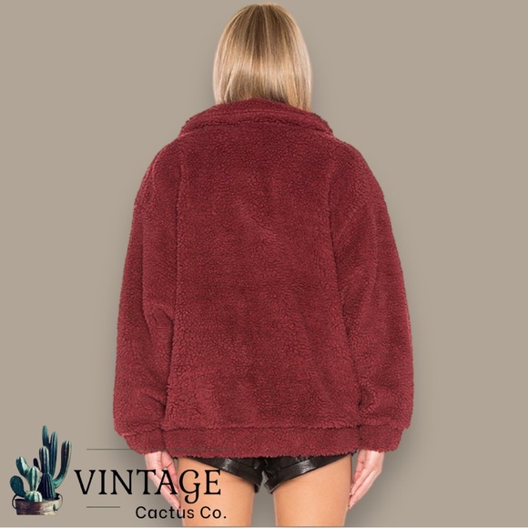 I.AM.GIA | Pixie Pile Fleece Teddy Coat- Brick Red/Burgundy EXCELLENT CONDITION - Picture 2 of 8